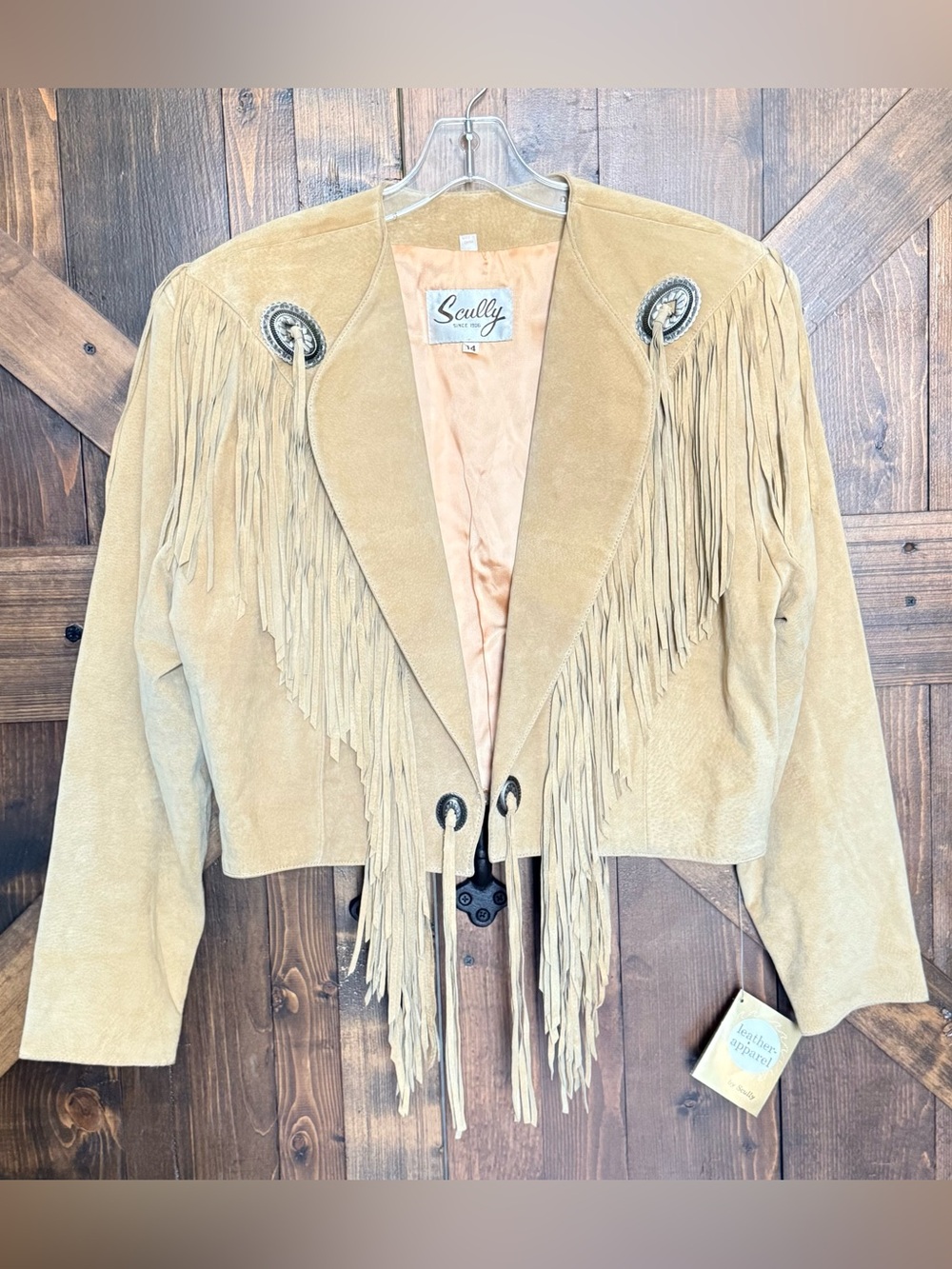 Vintage NWT SCULLY Tan Suede Leather Fringed Conches Original Tags Size 14